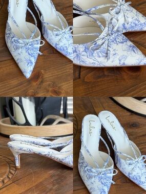 Lulu's Blue Floral Pointed-Toe Slingback Heels- NEVER WORN